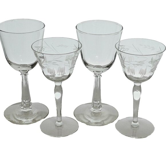 4pc Elegant Mixed Etched Cocktail Glass Collection mismatched design 4-5oz - Picture 1 of 7